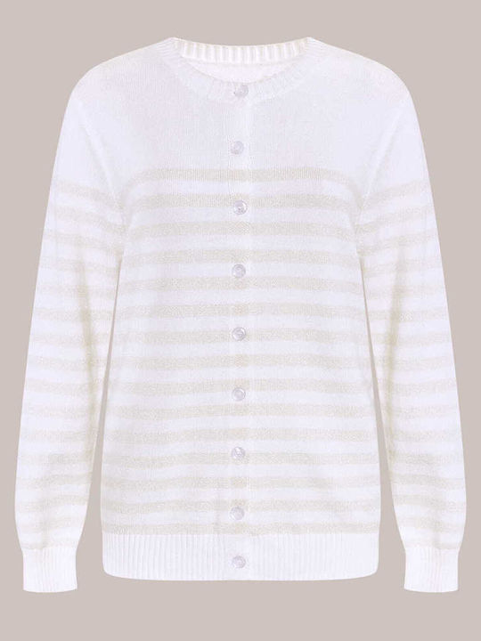 Celestino Women's Cardigan Metallic Stripes White