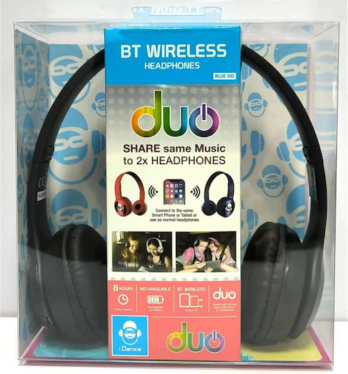 iDance 100 Безжични Bluetooth Детски On Ear Слушалки с 8 часа Работа Черни