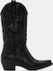 Suede Women's Boots Cowboy with Medium Heel Black