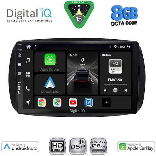 Digital IQ Автомобилна Аудио Система За Smart ForTwo 2016-2024 (Bluetooth/USB/Wi-Fi/GPS/Apple CarPlay/Android Auto) С Touch Screen 9"