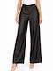 Women's Leather Pantaloons with Rubber Band in Regular Fit Black WB-41946-27TR-BLACK