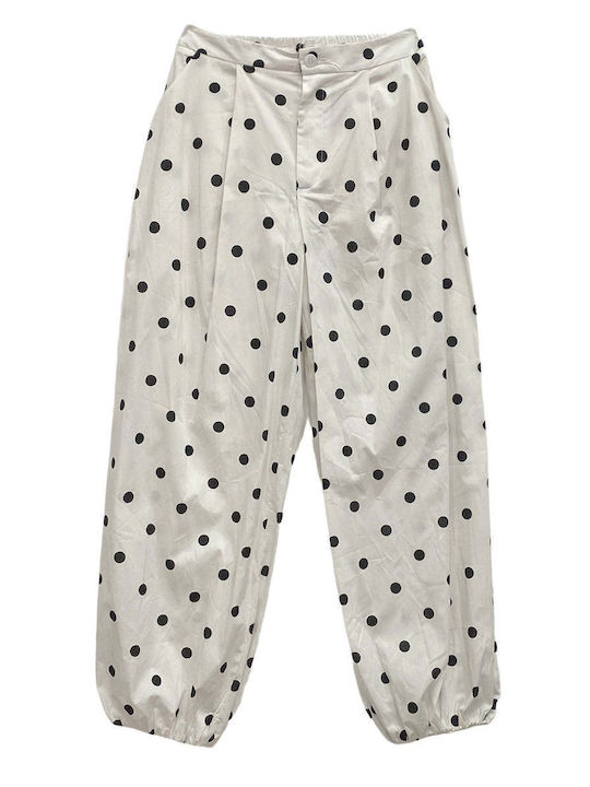 Women's Fabric Trousers with Rubber Band in Balloon Leg Style White