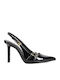 Spitze Zehe Pumps aus Lackleder in Schwarz