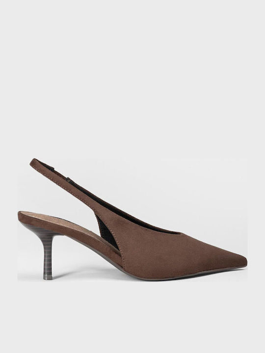 Wildleder Spitze Pumps mit Dünnem Mittlerem Absatz Braun