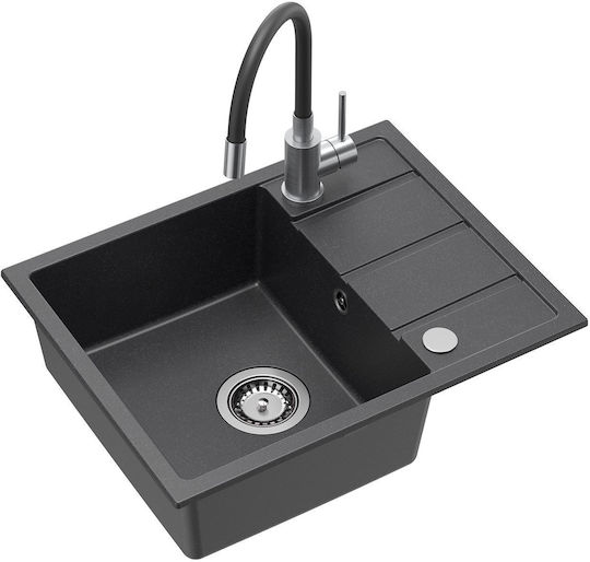GraniteQ Mike 116 Drop-In Кухненски Мивка от Течен Гранит със Смесител Дължина 56xШирина 44см Черен