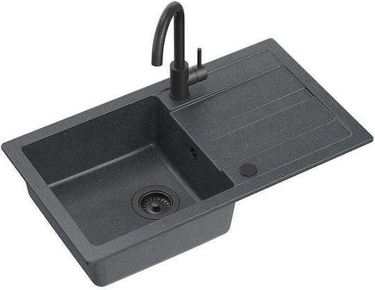 GraniteQ Go Max Drop-In Kitchen Sink Made of Liquid Granite with Faucet L77xW44cm Black