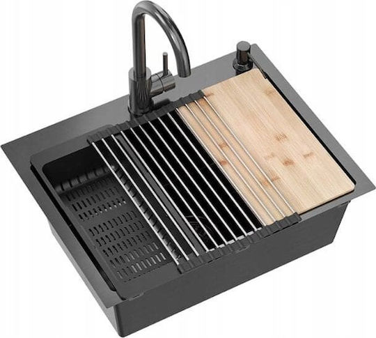 Quadron Drop-In Kitchen Sink from Liquid Granite L58xW45cm Black