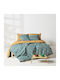 Kentia Set Duvet Cover Cotton 165x245cm Single with Pillowcase Fay Petrol-Mustard