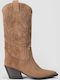 Suede Women's Cowboy Boots with Mid Heel Brown