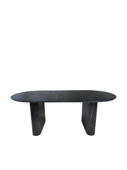 Nembou Ovaler Esszimmertisch Holz Schwarz Marmo...