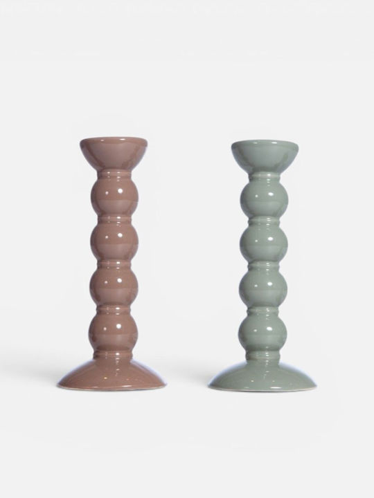 Nef-Nef Homeware Soil Kerzenhalter Keramik in Braune Farbe 8.5x19.5cm
