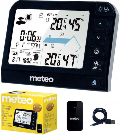 Meteo Wireless Digital Tabletop Black Weather Station