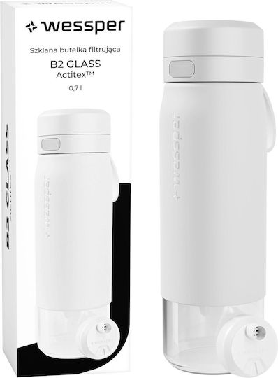 Wessper Бутилка за Вода от Стъкло с Винтов Капак Бял 700ml