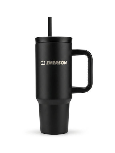 Emerson Handled Tumbler Thermos Plastic / Stainless Steel BPA Free 1.2L Emerson Travel Thermos With Straw 1200 Ml With Straw and Handle