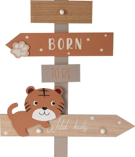 Home&Styling Collection Детска Закачалка Многопозиционна с Кука Дървена Бежова 44x3.5x51.5см