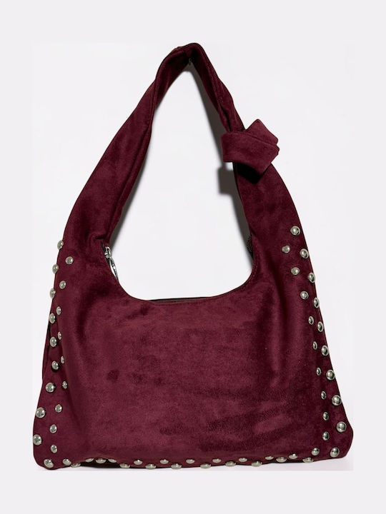 Damen Schultertasche Wildleder Burgundisch