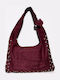 Damen Schultertasche Wildleder Burgundisch
