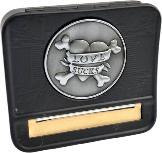 Kalliopi Silver Zigarettenschachtel Drehmaschine Metallisch Schwarz Farbe Design Love Sucks 8x9cm 47302-010-7