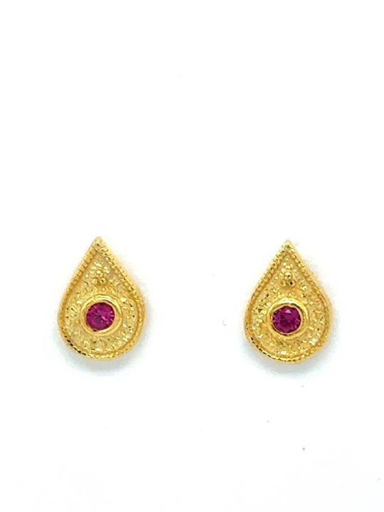 Drandakis Silver Gold Plated Earrings with Red Stones