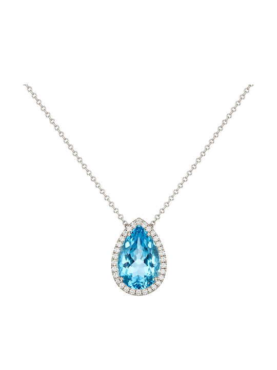 Halskette Mit Träne Design Aus Weißgold 18K Hellblau