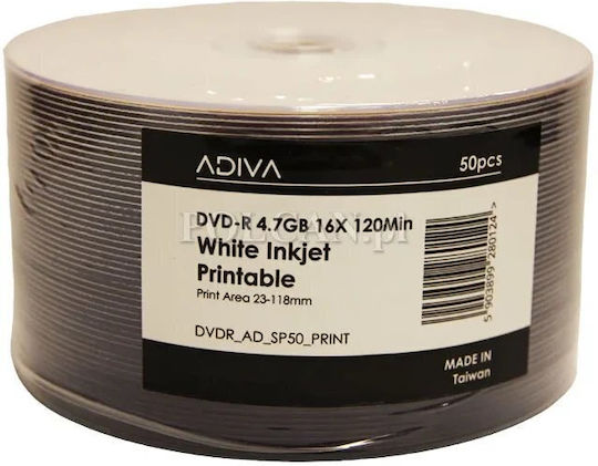 Adiva Записваеми DVD-R 16x 4.7GB Кутия за торта 50 бр