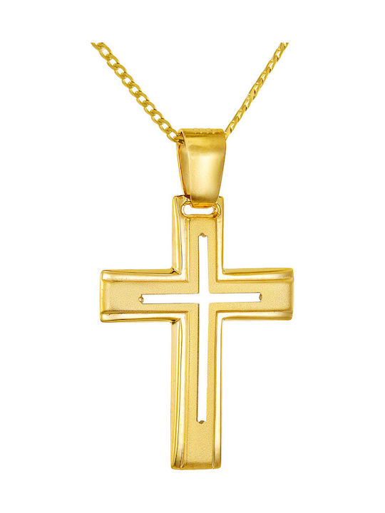 Papoulidis Jewellery Мъжки Златен Кръст 14 Карата Двулицев Без Верижка