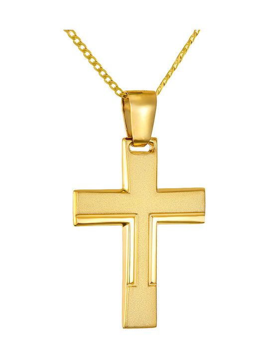 Papoulidis Jewellery Мъжки Златен Кръст 14 Карата Двулицев Без Верижка