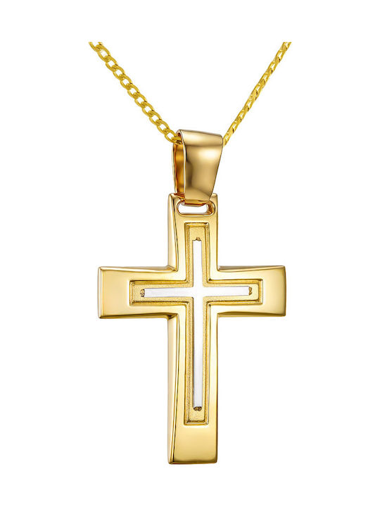 Papoulidis Jewellery Мъжки Златен Кръст 14 Карата Двулицев Без Верижка