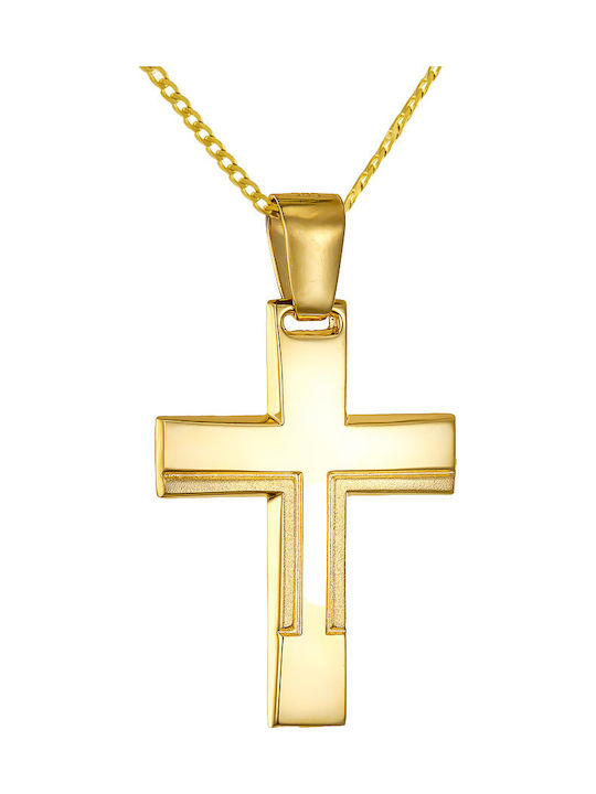 Papoulidis Jewellery Мъжки Златен Кръст 14 Карата Двулицев Без Верижка