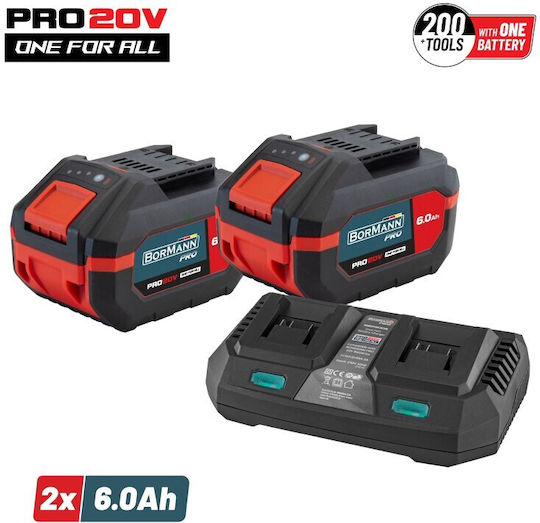 Bormann Pro Σετ 2 Μπαταριών Εργαλείου Λιθίου 20V με Χωρητικότητα 6Ah Starter Kit