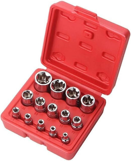 Torx Sockets with 1/4", 3/8", 1/2" Frame Host Set 14 Pieces