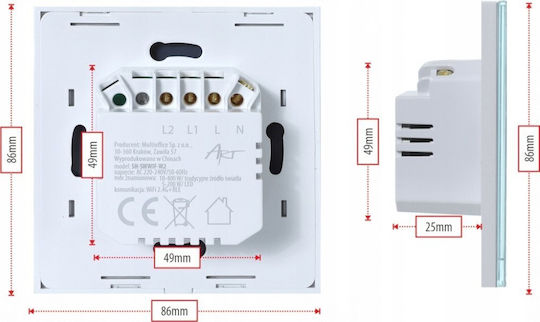 Art Recessed Two-Way Touch Button Electrical Wall Switch With White Frame