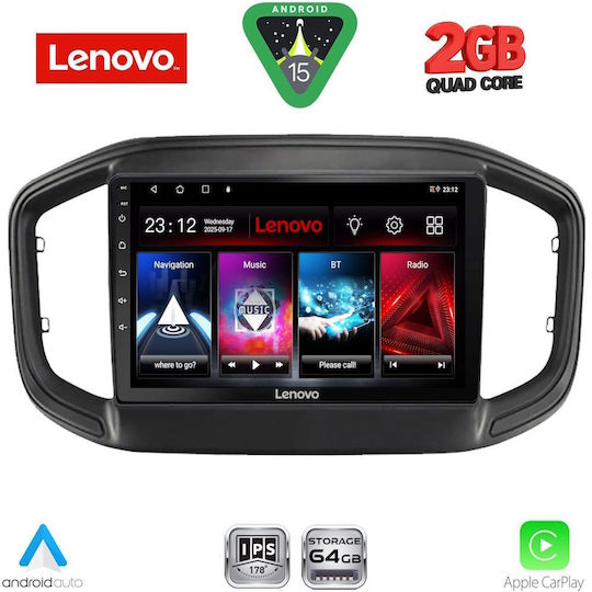 Lenovo Автомобилна Аудио Система за Fiat Strada 2020-2026 (Bluetooth/USB/Вграден Wi-Fi/GPS/Apple CarPlay/Android Auto) с Touch Screen 9"