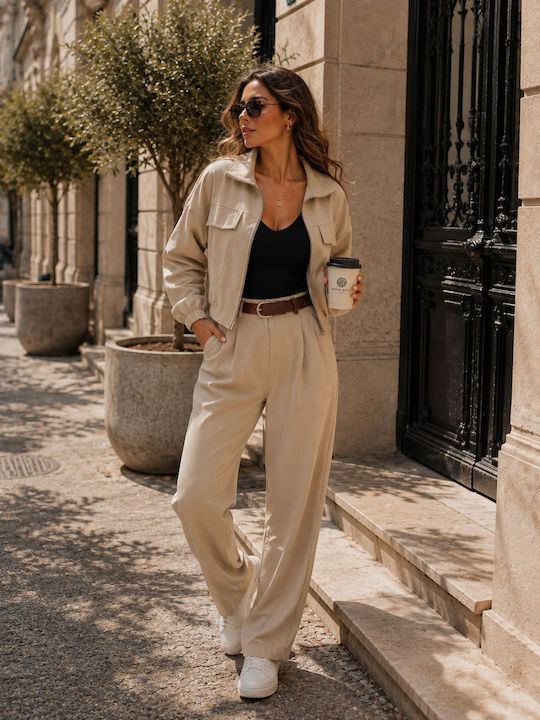 Damencreme Satz mit Hochbundhose in Loose Passform