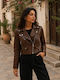 Leather Women's Biker Jacket Brown