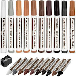 Set 21 Pieces Furniture Floor Scratch Correction Repair Zola 10 Markers 10 Pencils Sharpener Abrasion Wash Resistant All Furniture Shades