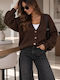 Long Knitted Women's Cardigan with Brown Buttons