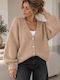 Long Women's Knitted Cardigan with Buttons Beige