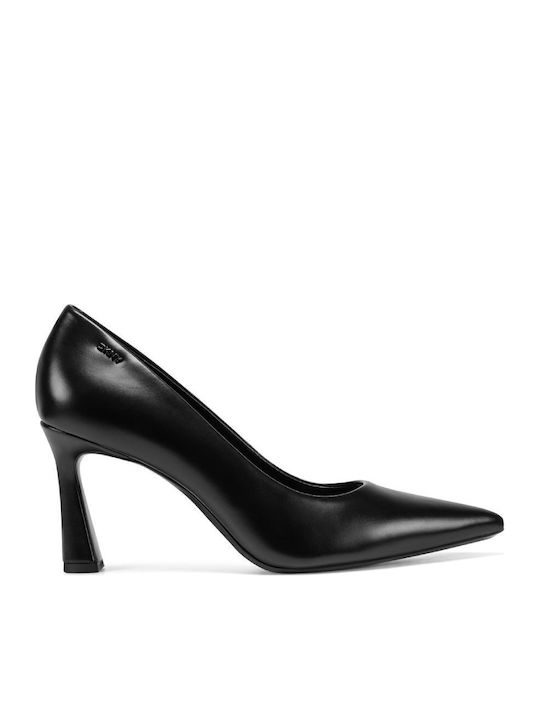 Leder Pumps mit Hochem Absatz Schwarz