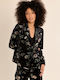 Molly Bracken Long Women's Velvet Blazer Black Printed