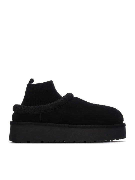 Suede Women's Ankle Boots with Platform Black