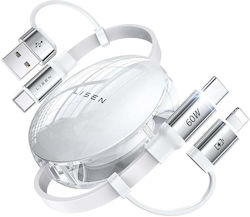 Lisen Подвижен / Джоб USB към Type-C / Lightning Кабел Бял 1m YL0123030001