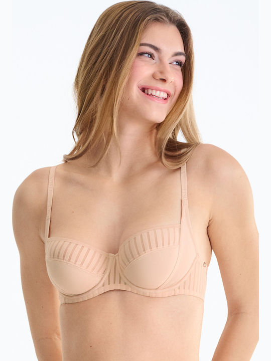 Beige Bra Without Padding With Underwire