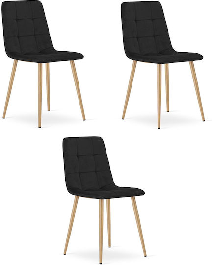 Kitchen Velvet Black Velvet Chairs 3 Pieces 60x56x58cm