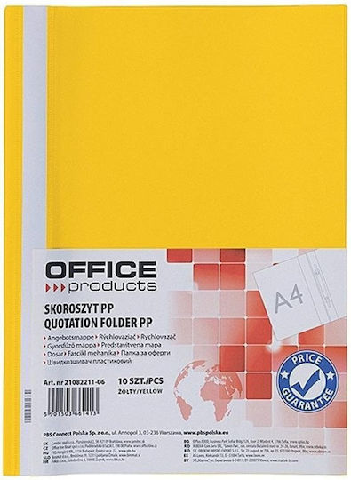 Office Products Transparent File Folder for A4 Paper Yellow