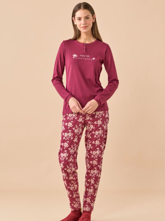 Noidinotte Winter Women's Cotton Pyjama Set Burgundy