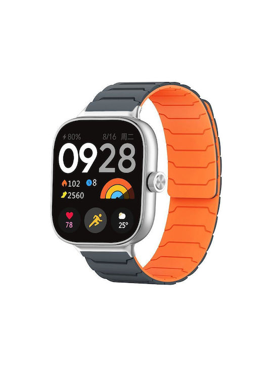Xiaomi Band 10 Pro/9 Pro Redmi Watch 6 5 4 Xdfind Magnetic Silicone Watch Strap Grey Orange