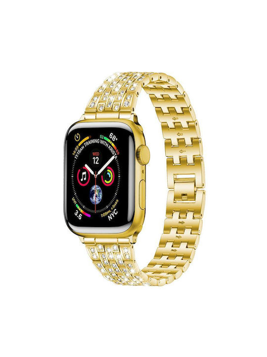 Apple Watch 42 44 45 46 49mm Xdfind Five Beads Full Diamond Metal Каишка Златиста