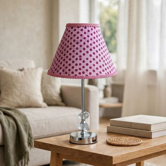 Crystal Table Lamp for E27 Fitting with Pink Shade and Silver Base