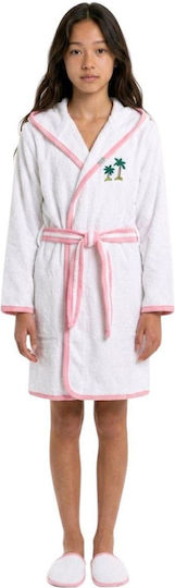 Ramel Kinderbademantel Weiß-Rosa mit Kapuzen-